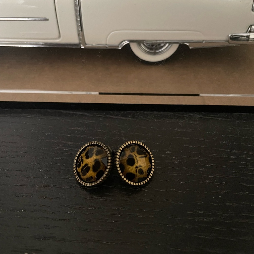 Leopard Print Button Earrings
